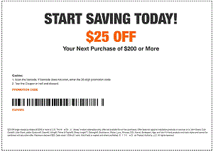 Home Depot $25 Off $200 Coupon - Unique Barcode for In-Store Use Only